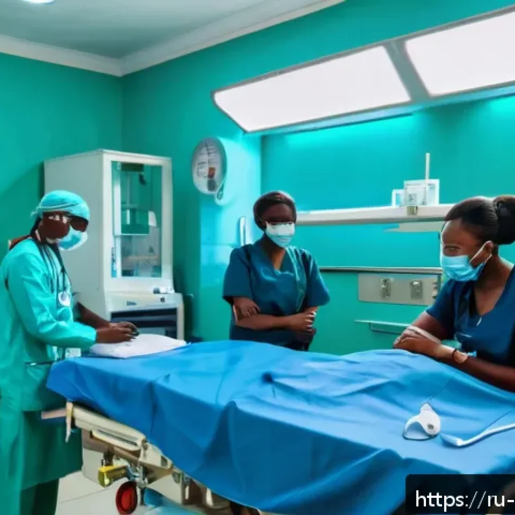 베냉에서의 의료 서비스 - A modern urban hospital scene in Cotonou, Benin, showing a well-equipped emergency room with interna...