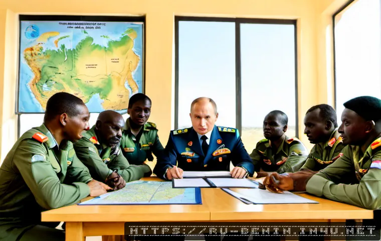 베냉 군사 정책과 국방력 - Photorealistic Beninese defense policy briefing in a modern government conference room, diverse West...